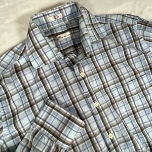 Peter Millar Crown Cotton Men's M Button Up Long Sleeve Blue Check Shirt